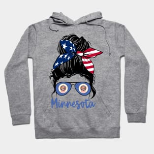 Minnesota girl Messy bun , American Girl , Minnesota Flag Hoodie